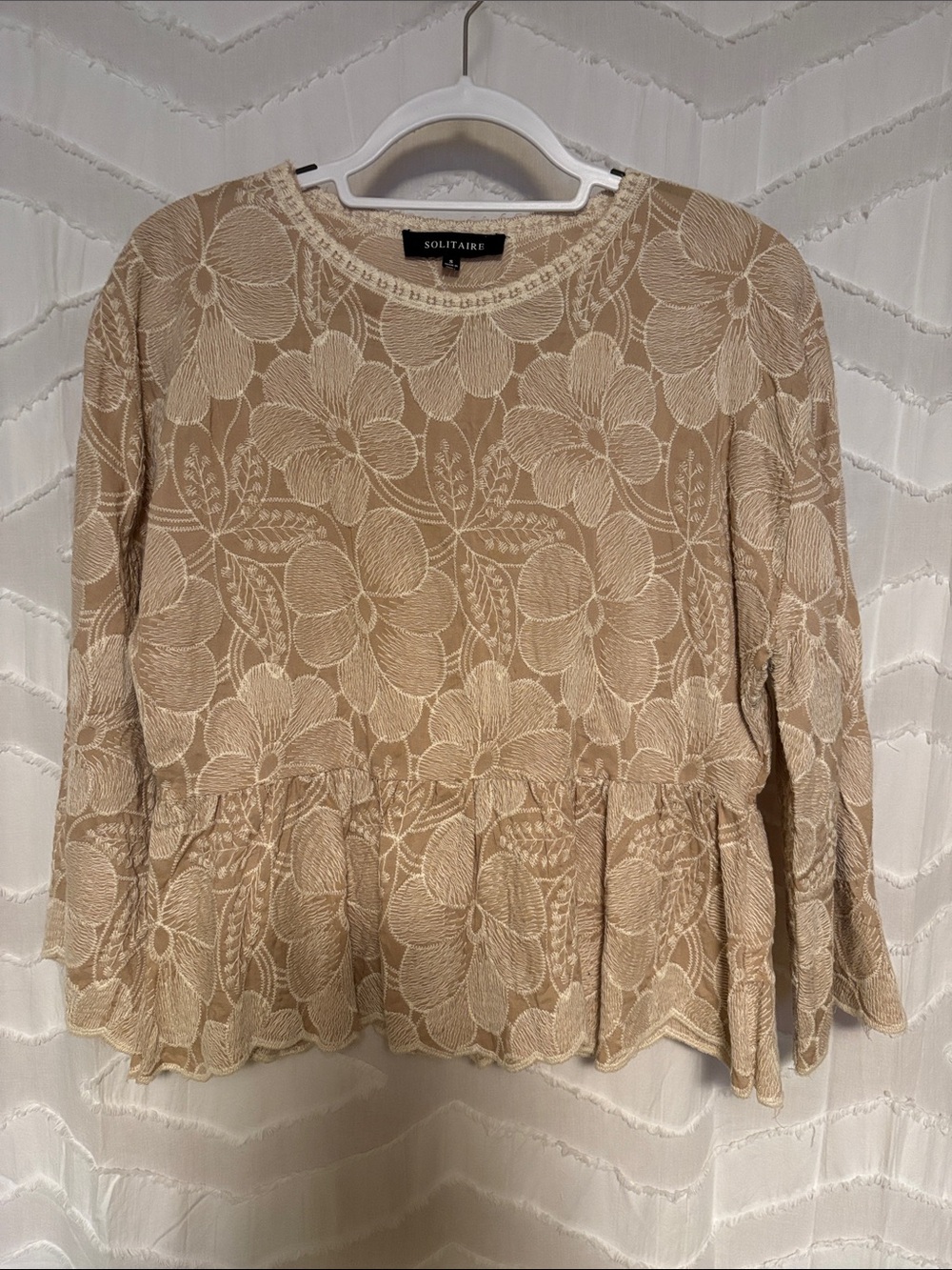 Solitaire Beige Floral Lace Peplum Blouse